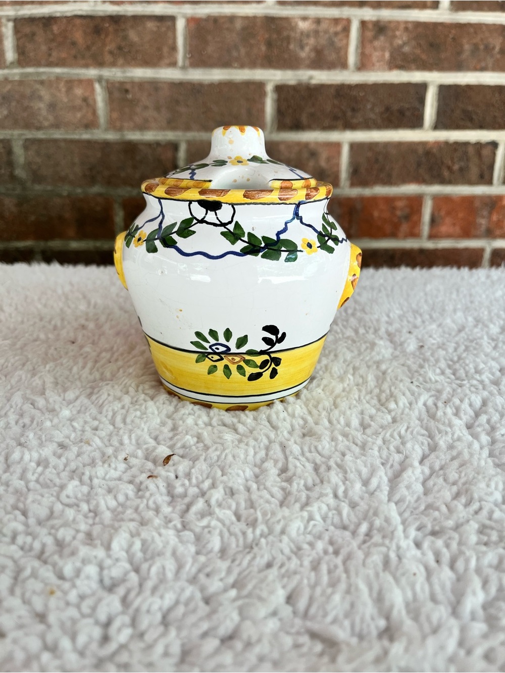 Hand-Painted Ceramic Jar with Lid - Yellow Accents